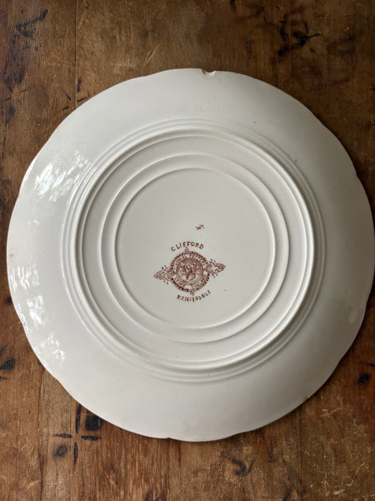 antique English brown transferware plates / set of 3 / instant plate wall display/ Clifford