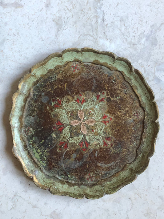 vintage round Florentine style cocktail tray