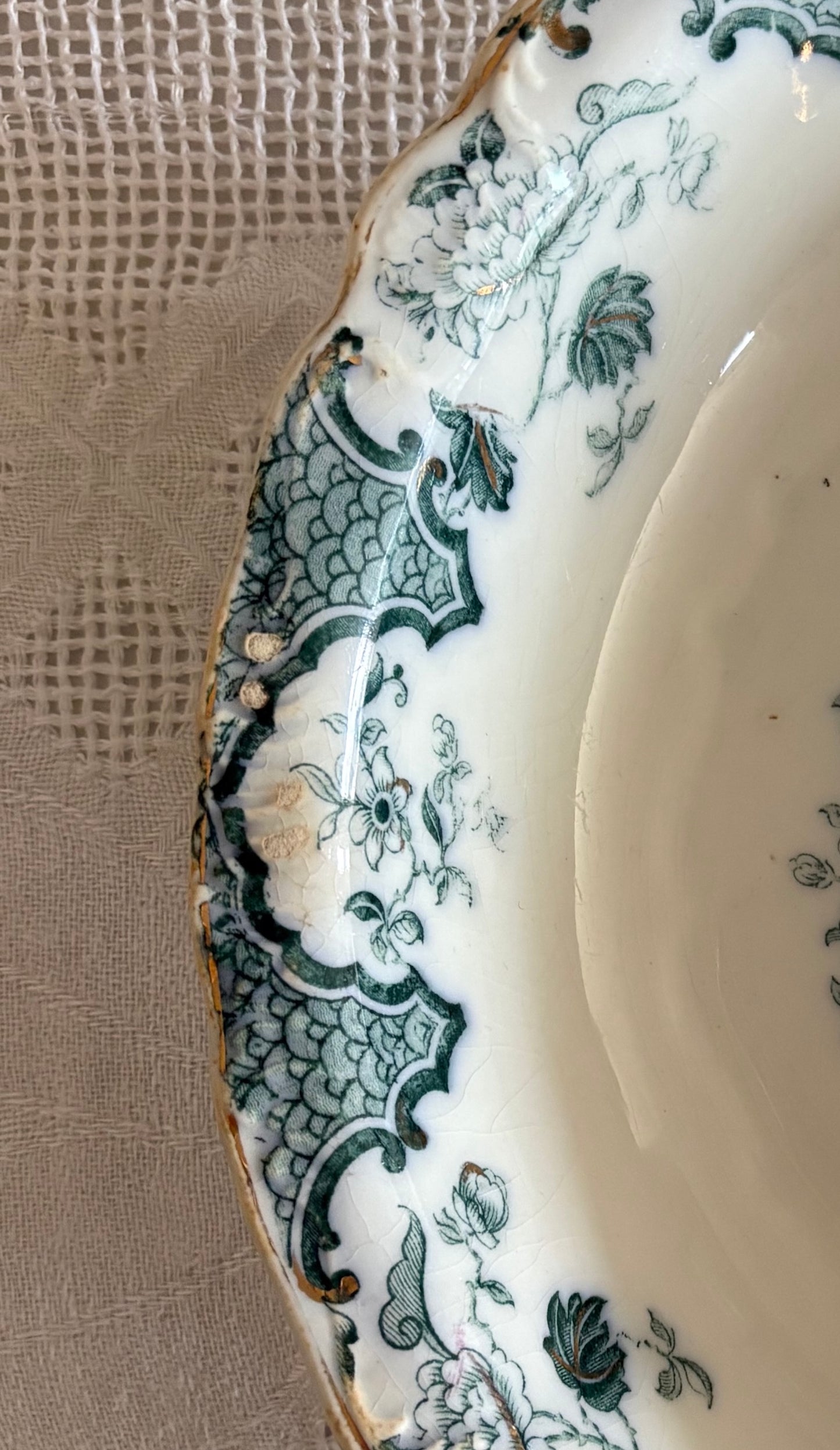 antique teal blue transferware serving dish - J & G Meakin 'Sevres'