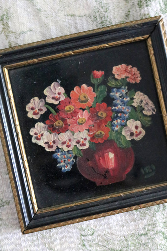 vintage floral painting on glass