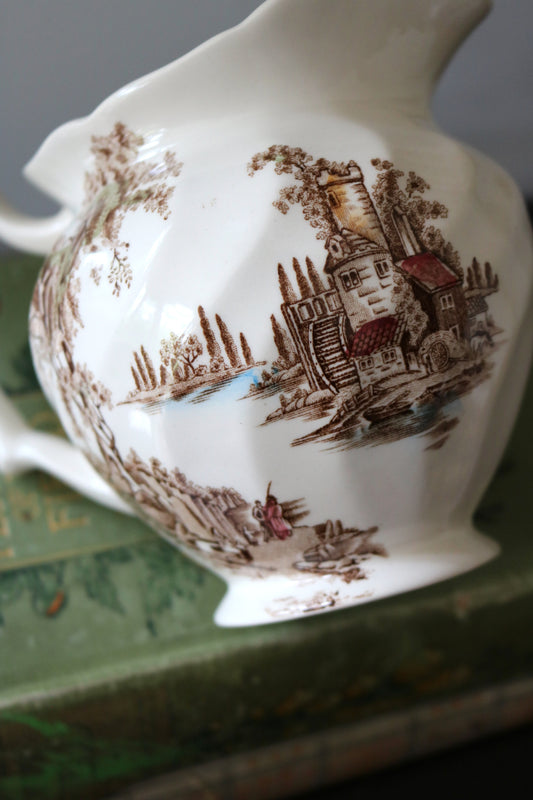 vintage English brown transferware pitcher