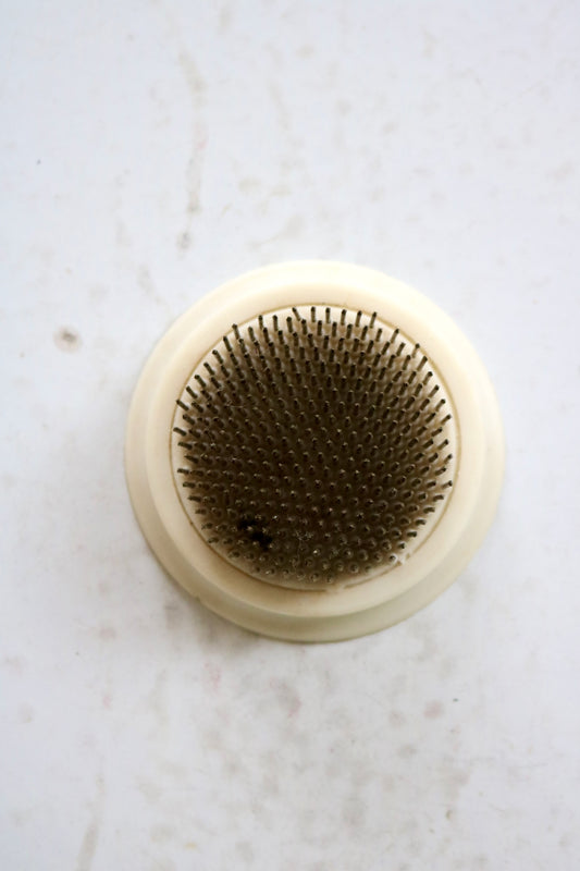 vintage white & brass flower frog