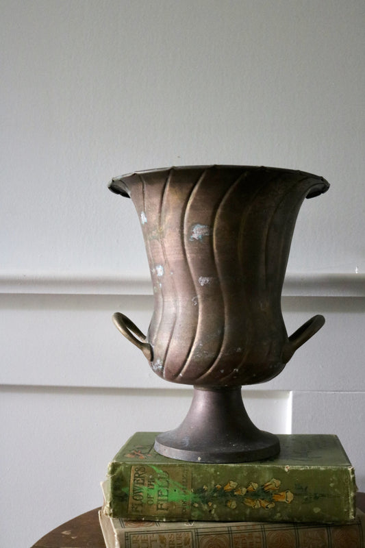 vintage copper urn vase with brass handles