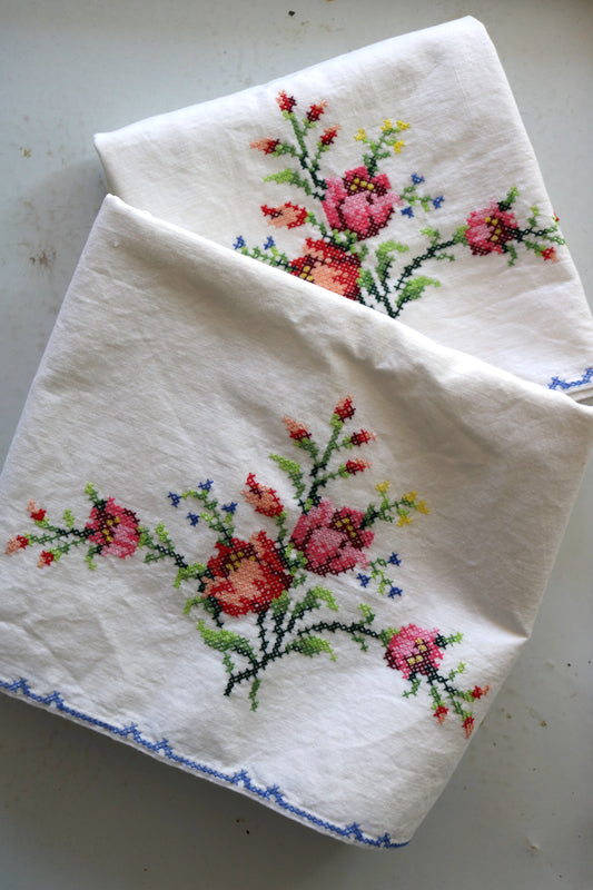 vintage cross stitch pillow cases