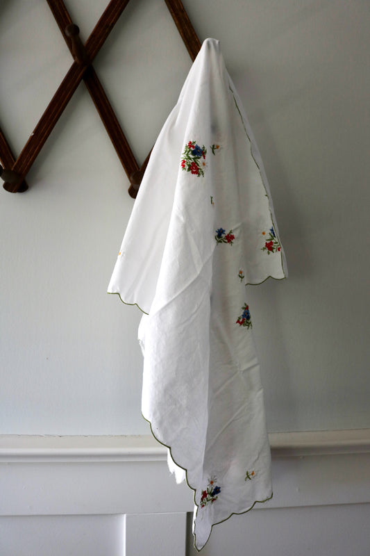 vintage embroidered floral square cotton table cloth