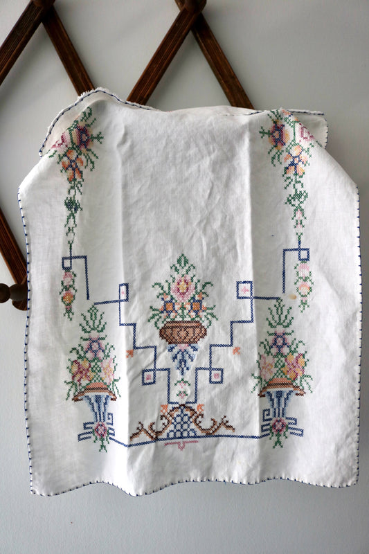 vintage cross stitch table runner