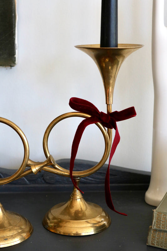 vintage French horn candle stick holders - set of 2