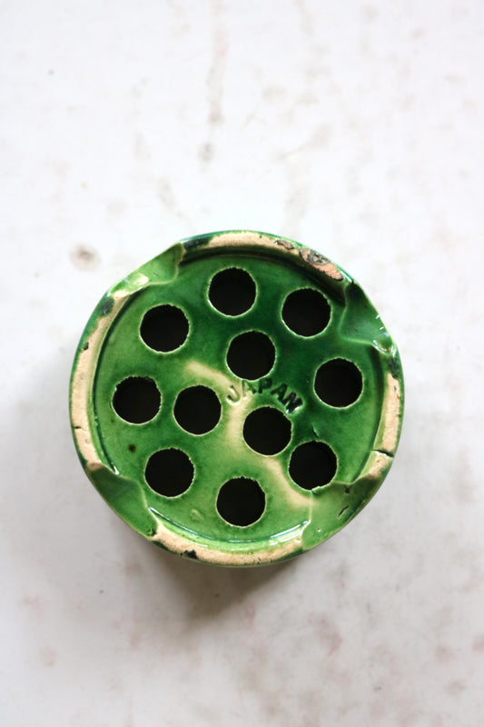 vintage green ceramic flower frog