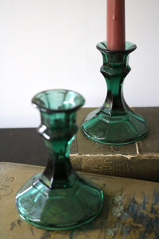 vintage green glass candle holders