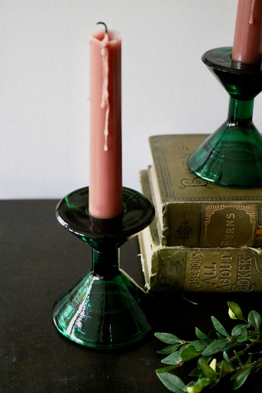 vintage green glass candle holders