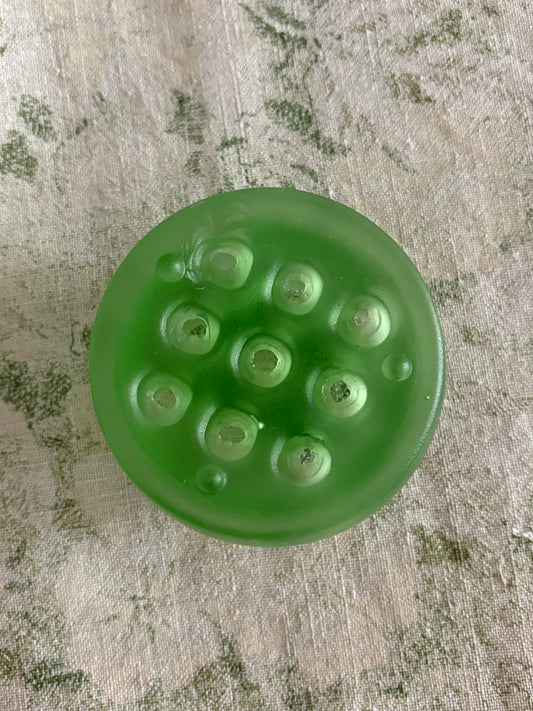 vintage green glass flower frog