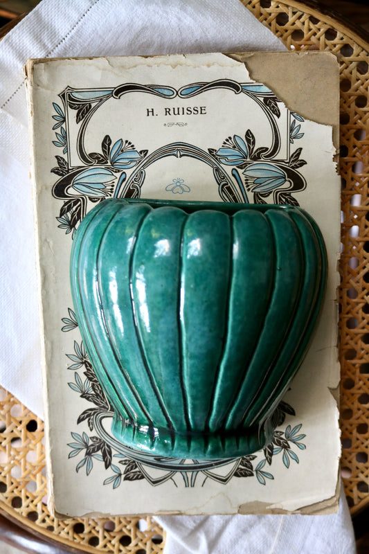 vintage striped green hanging wall planter