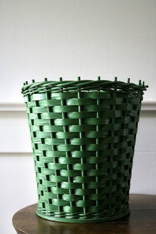 vintage green woven wicker basket