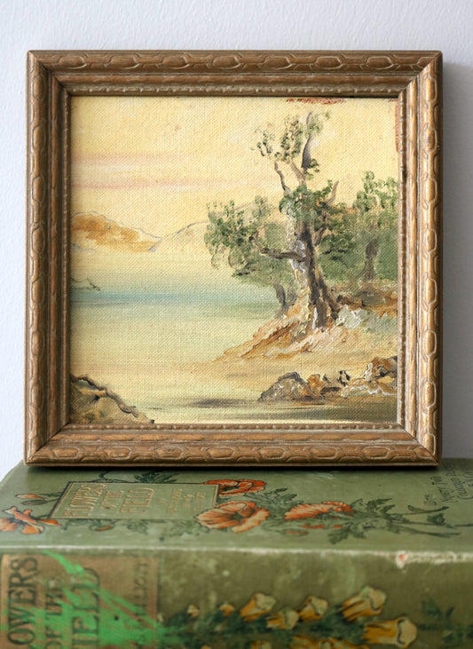 vintage "golden hour" lakeside painting