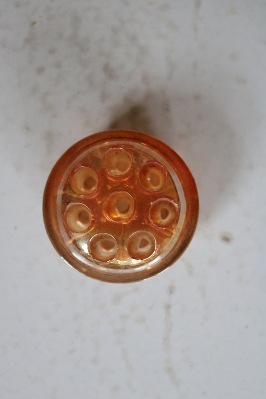 vintage peach luster carnival glass flower frog