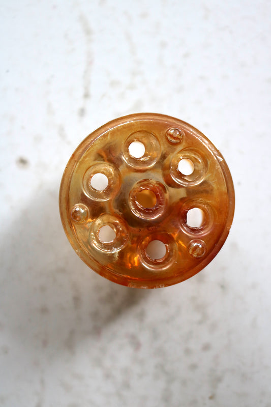 vintage peach luster carnival glass flower frog