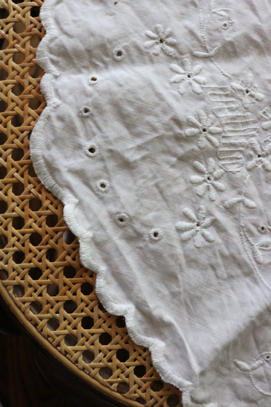 vintage embroidered round table linen