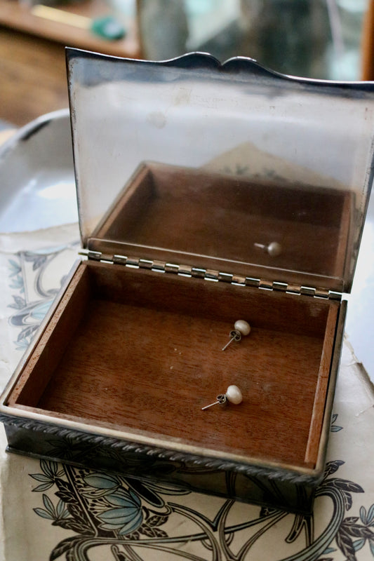 vintage silver-plate monogrammed jewelry trinket box