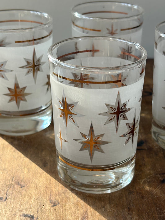 vintage mid century gold starburst glassware - set of 4