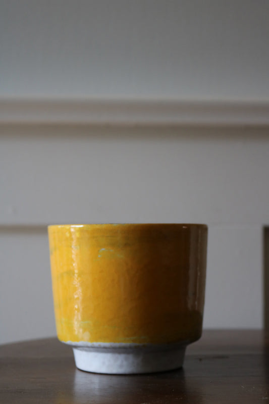 vintage mid century yellow West German pottery planter