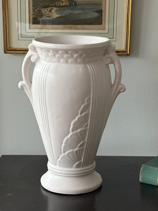 vintage tall white art pottery vase