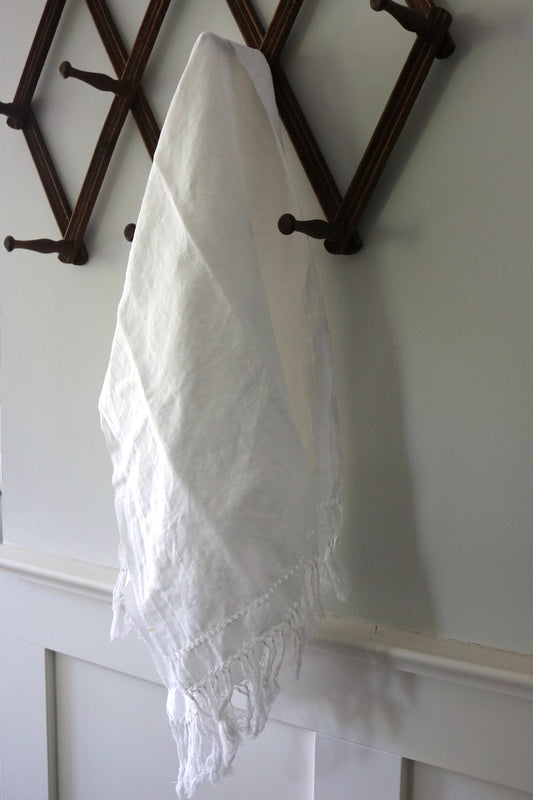 vintage white linen fringed towels - set of two