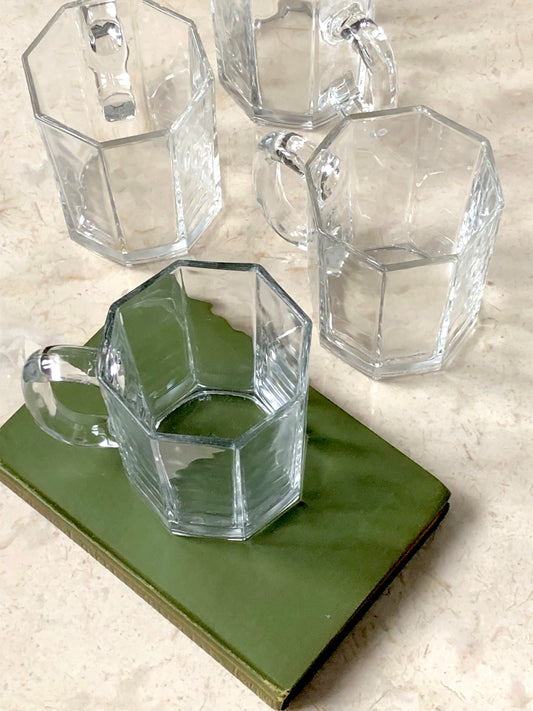 vintage French Arcoroc Octime clear glass mugs, set of 4