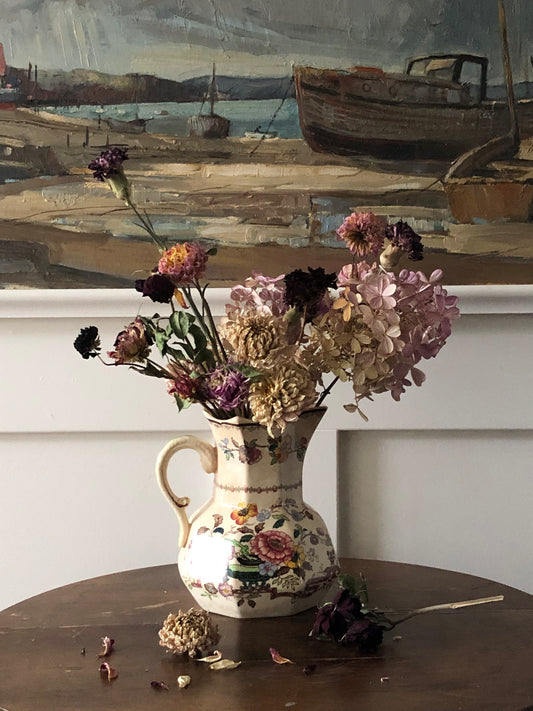 vintage Mason's Ironstone pitcher with floral design