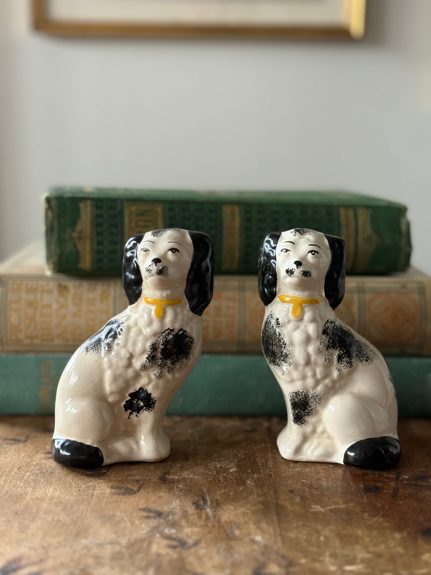 Vintage black and white Staffordshire style dogs