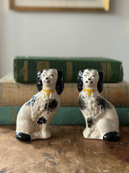 Vintage black and white Staffordshire style dogs