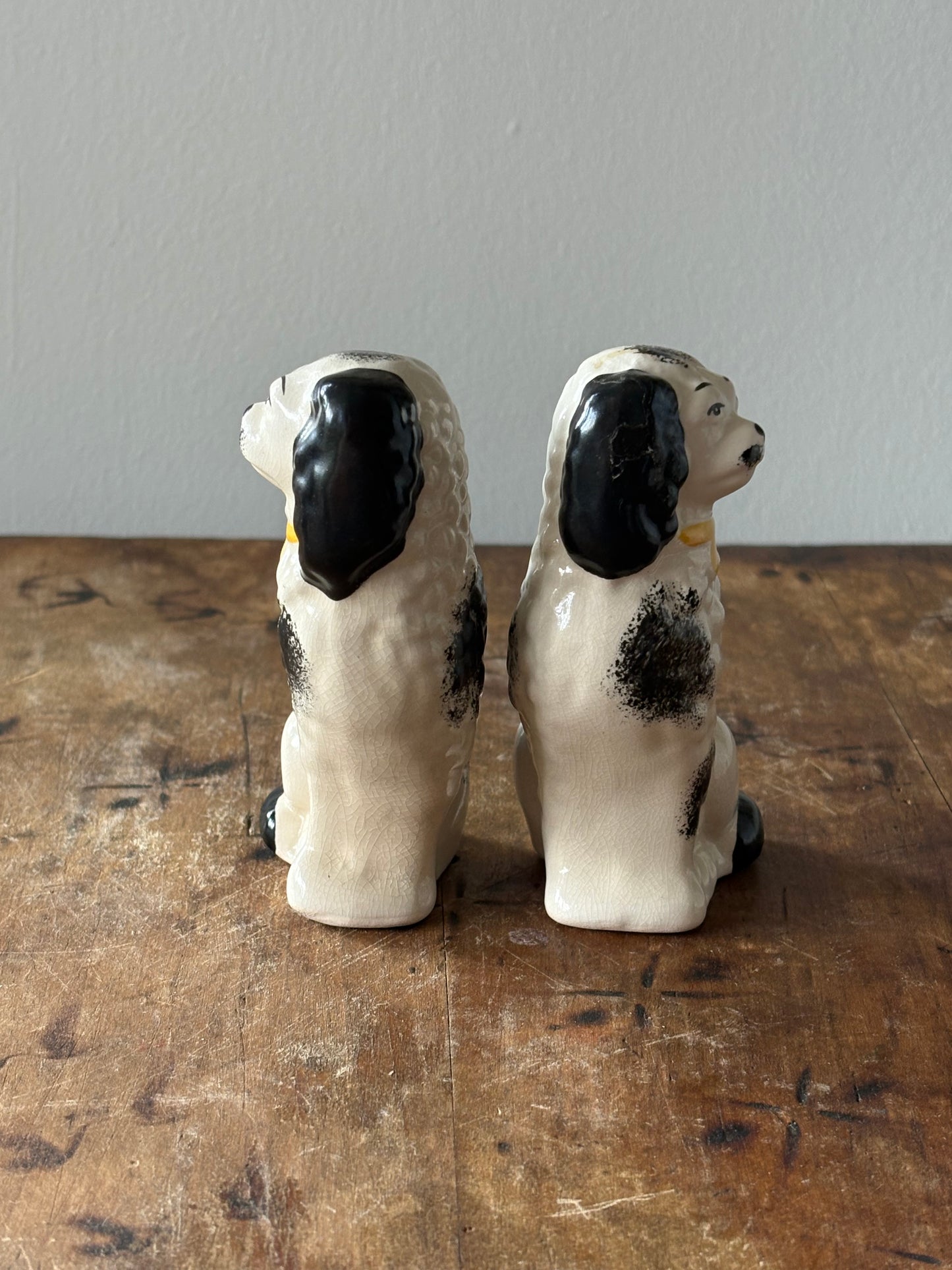 Vintage black and white Staffordshire style dogs