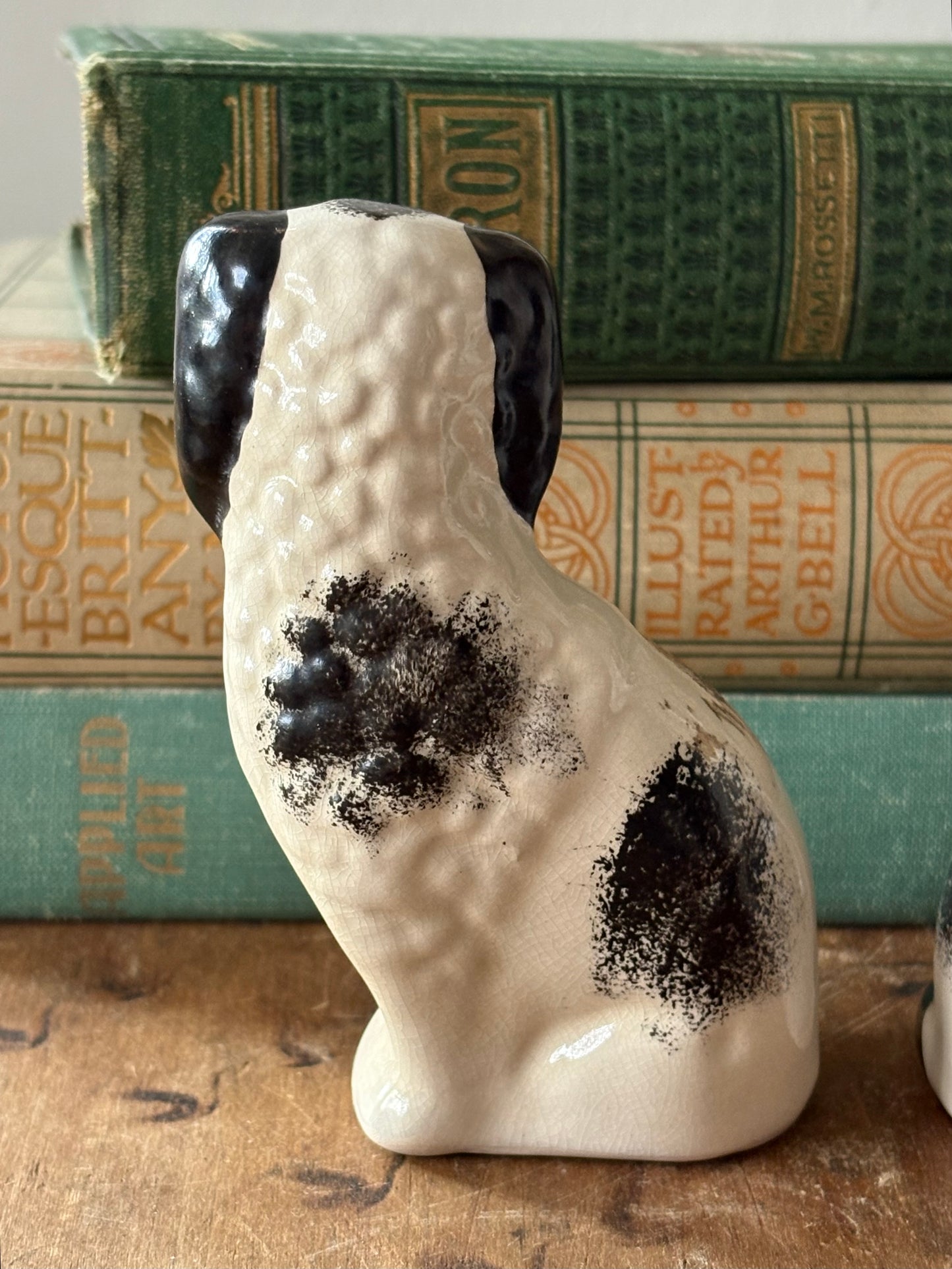 Vintage black and white Staffordshire style dogs