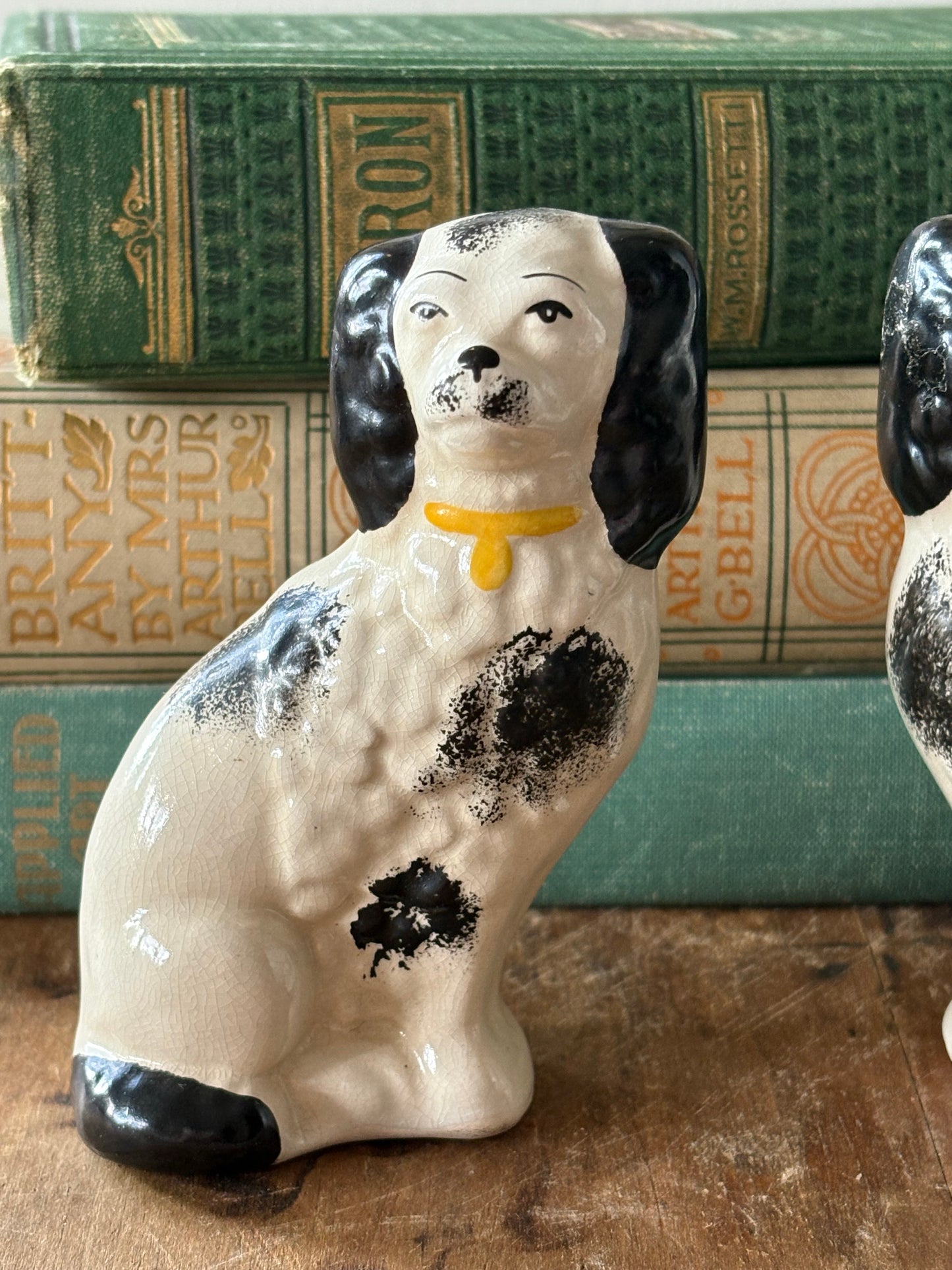 Vintage black and white Staffordshire style dogs