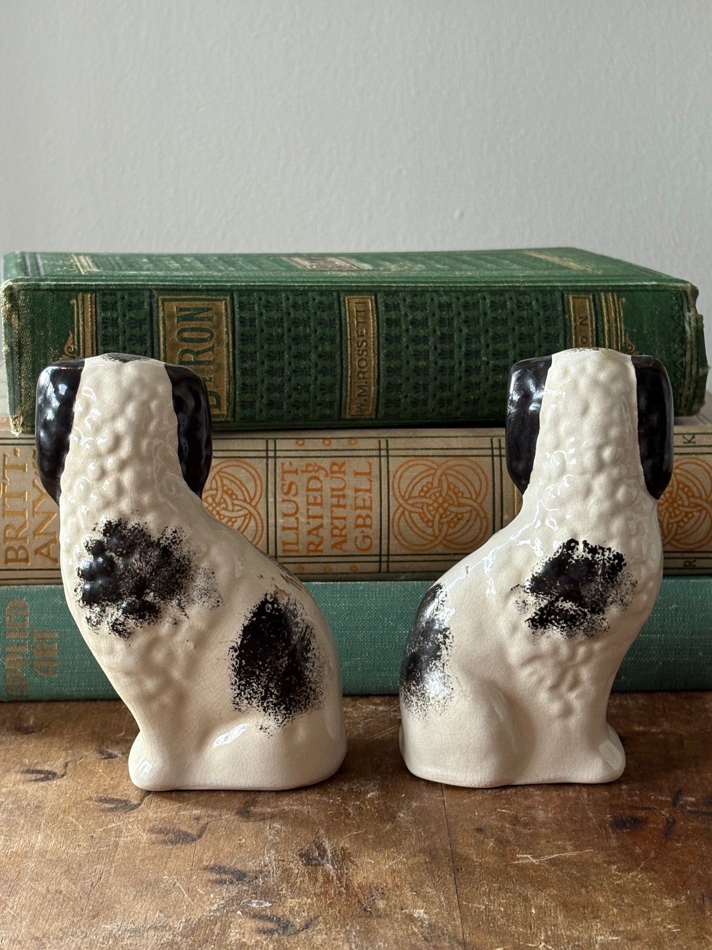 Vintage black and white Staffordshire style dogs