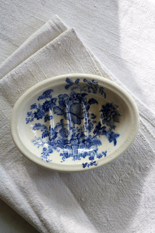 antique blue and white English transferware soap dish, Crown Devon