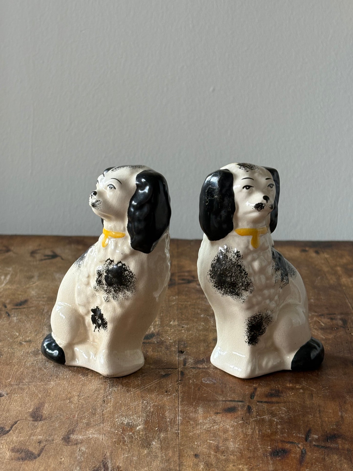 Vintage black and white Staffordshire style dogs