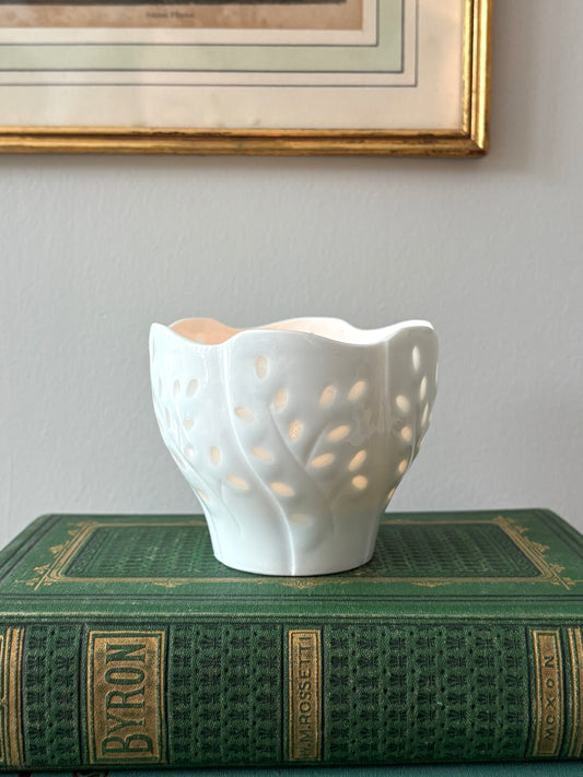 vintage Dansk 'willow light' porcelain candle holder designed by Gunnar Cyrén