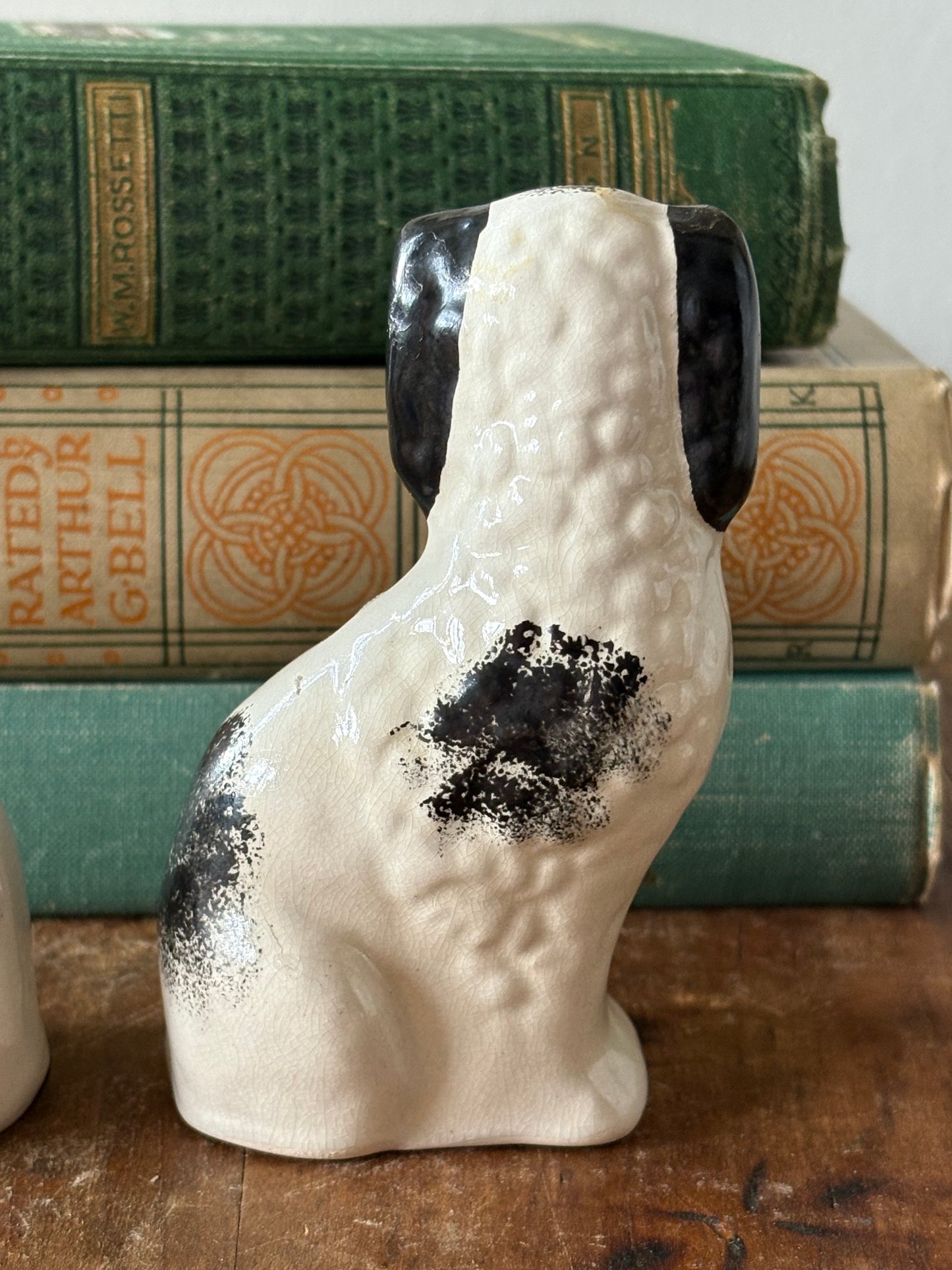 Vintage black and white Staffordshire style dogs