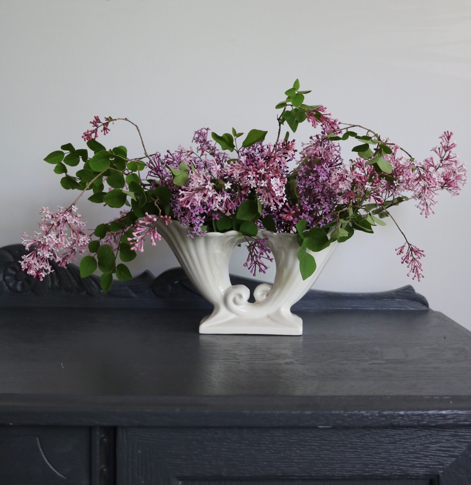 vintage white vase with double vases in an art nouveau style