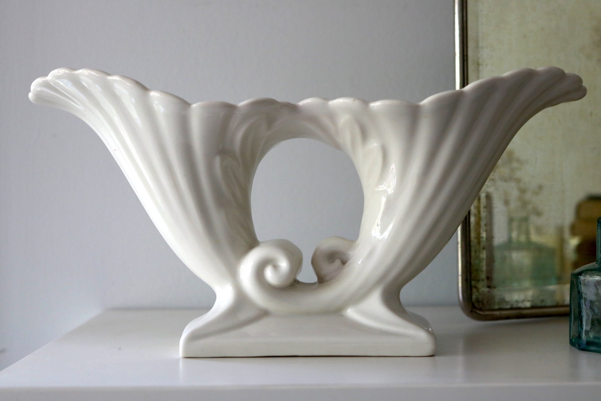 vintage white vase with double vases in an art nouveau style