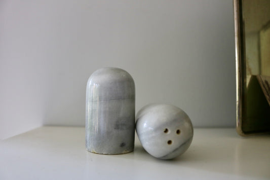 vintage marble salt and pepper shakers, set of 2