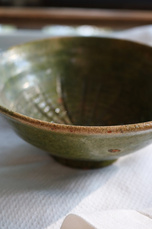 vintage green pottery bowl