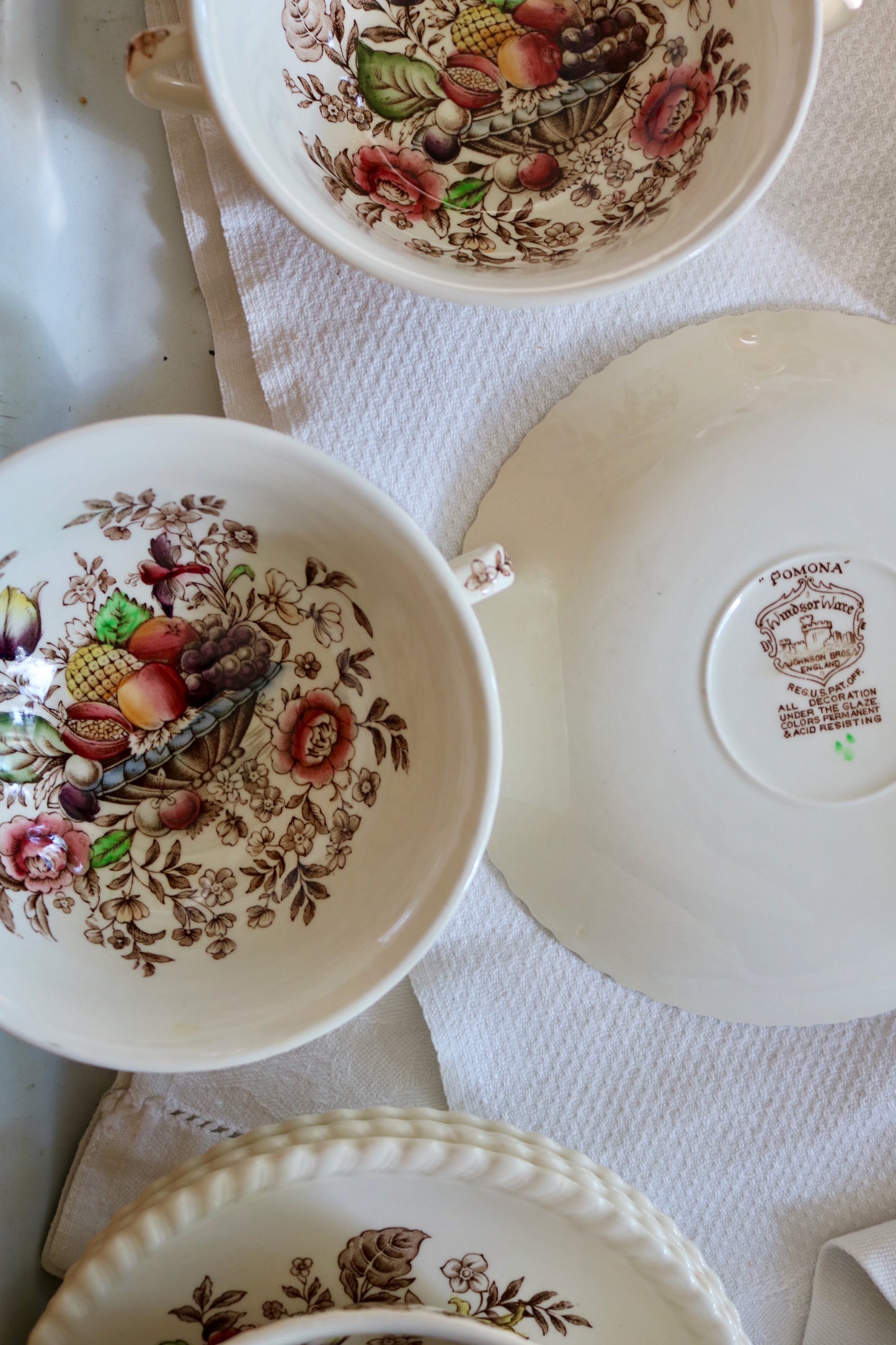 vintage floral bowl and saucer set, set of 6