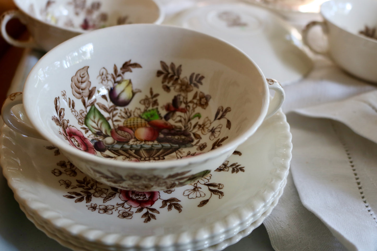 vintage floral bowl and saucer set, set of 6