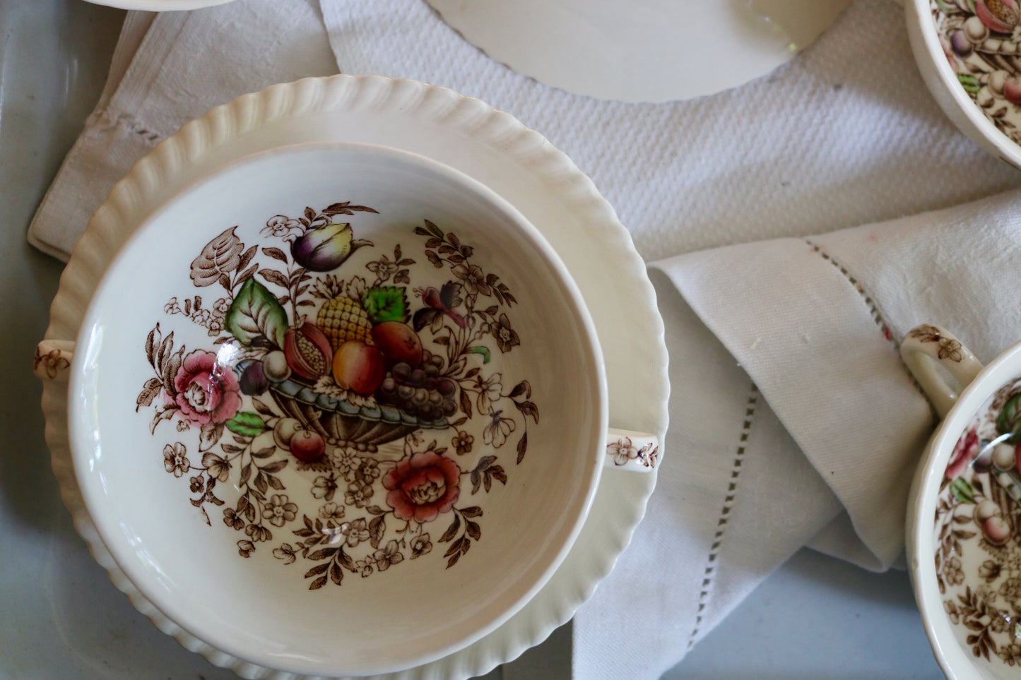 vintage floral bowl and saucer set, set of 6