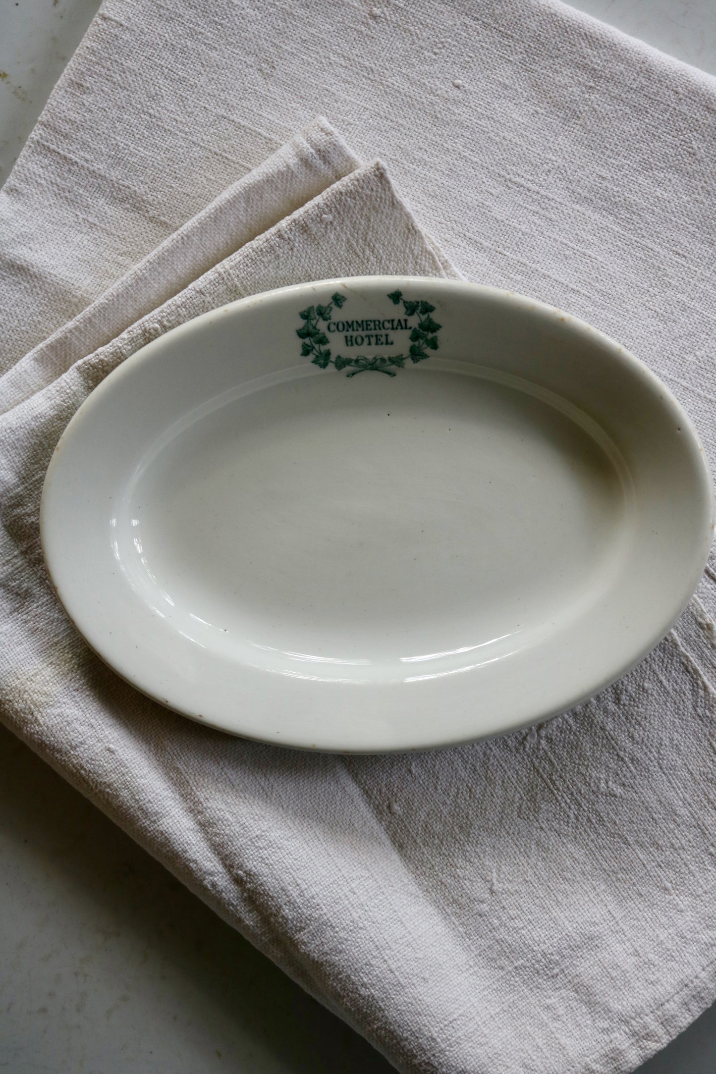 vintage English hotel ware oval ironstone dish