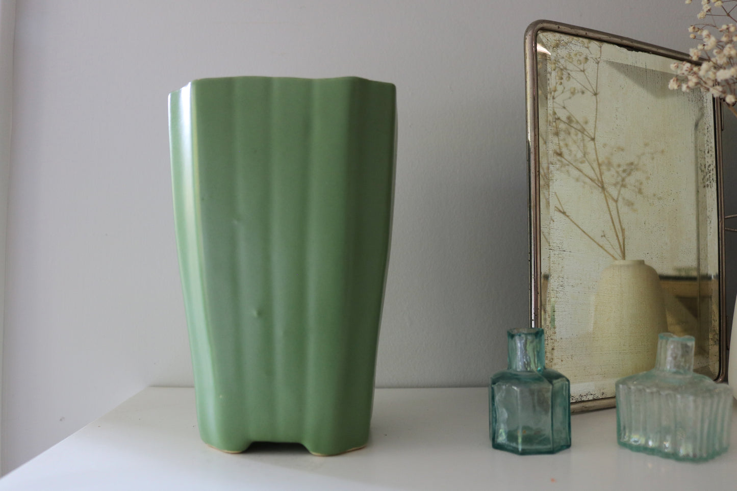 vintage green floral vase