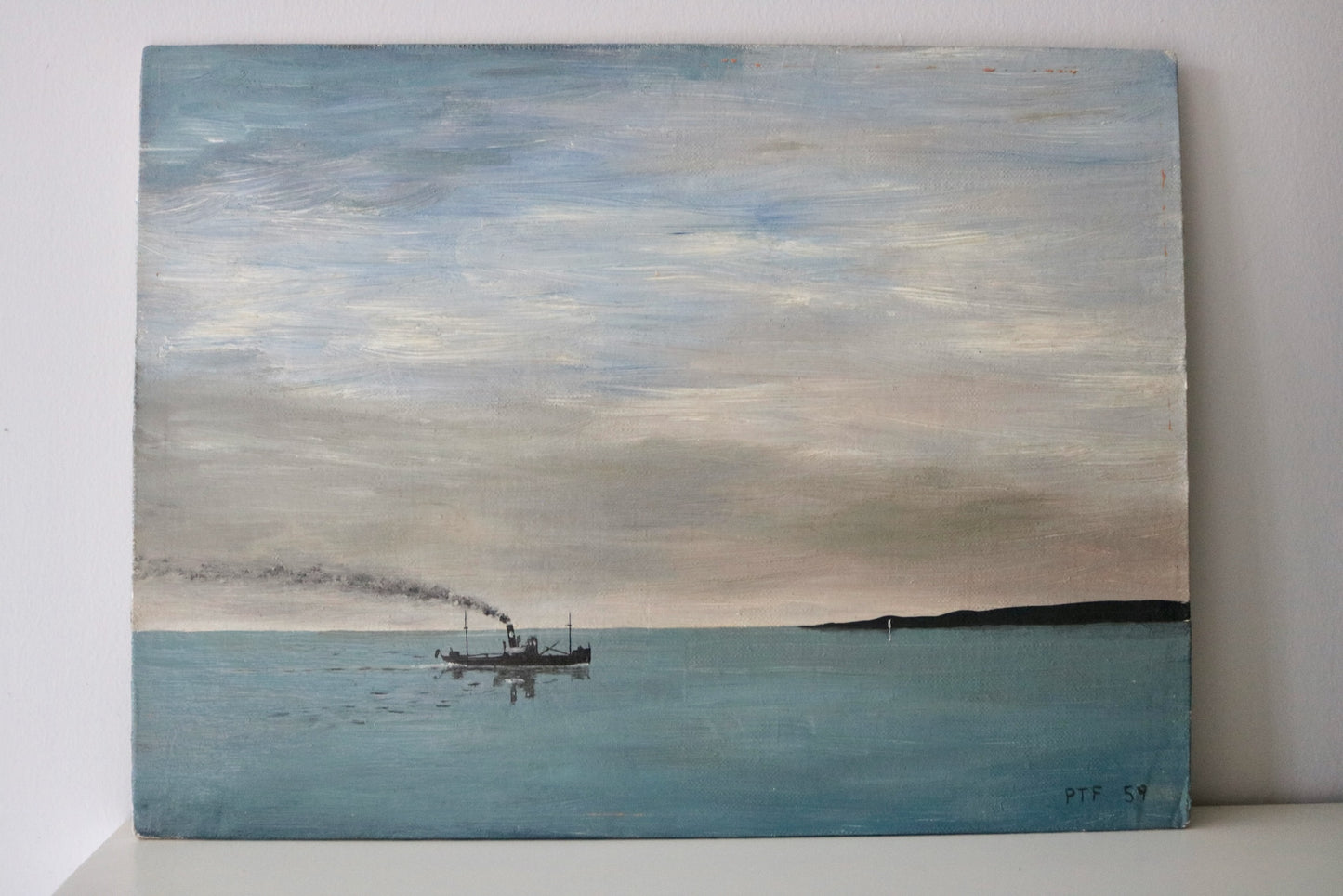 vintage seascape painting, oil on board