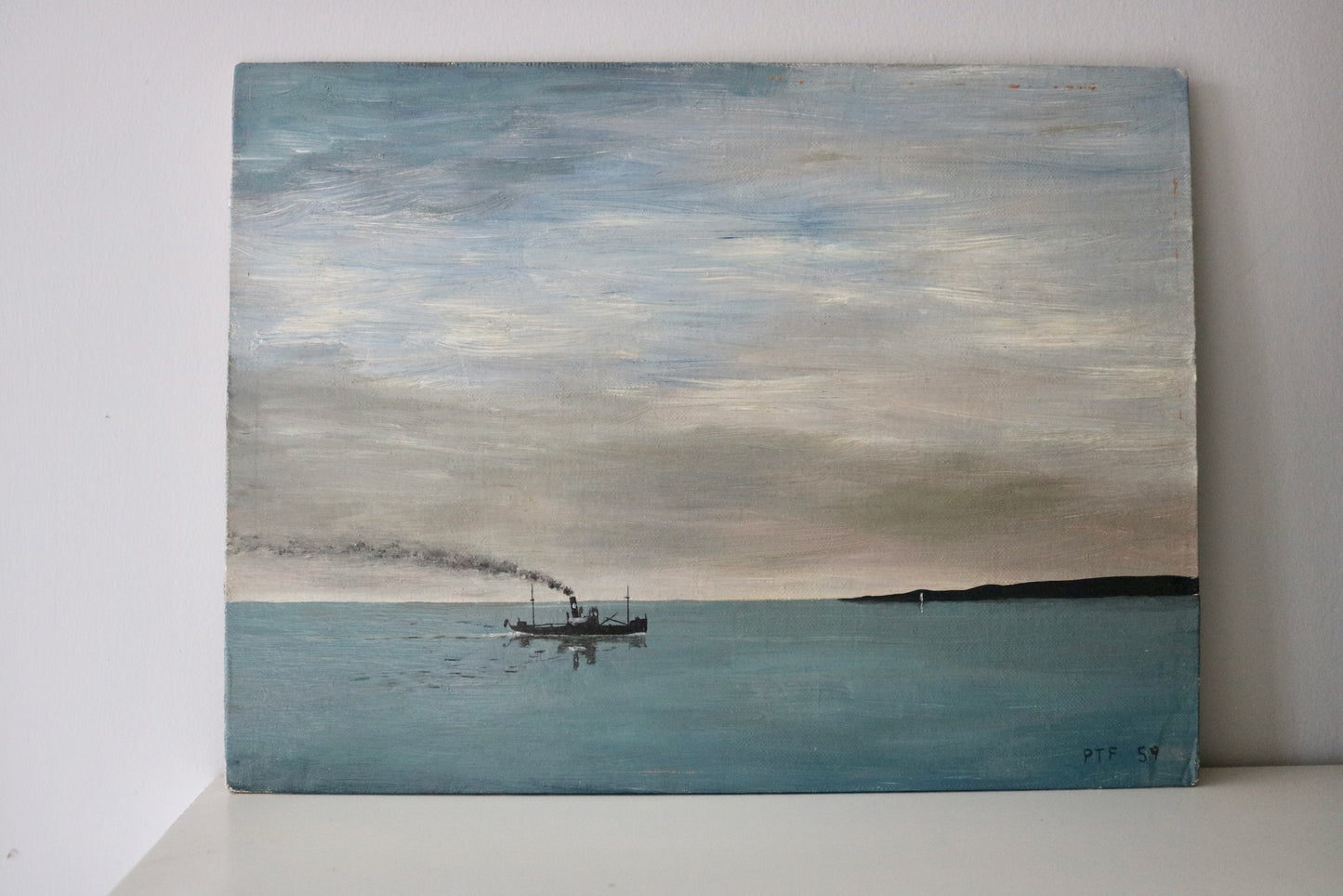 vintage seascape painting, oil on board