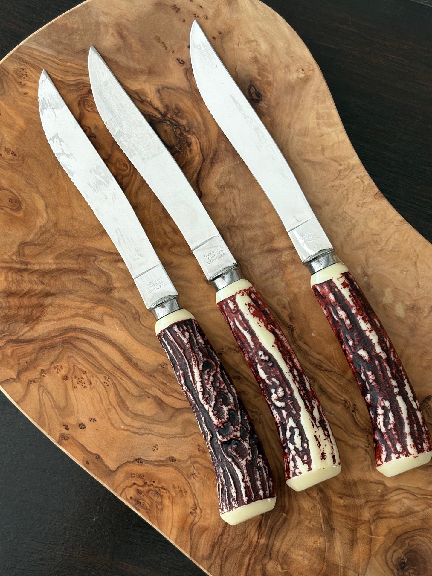 vintage faux antler knives, set of 3